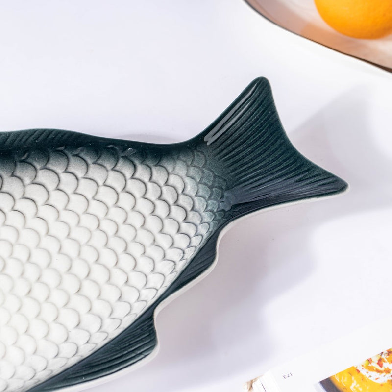 Ombre Fish Ceramic Platter Large - Ceramic platter, serving platter, fruit platter | Plates for dining table & home decor