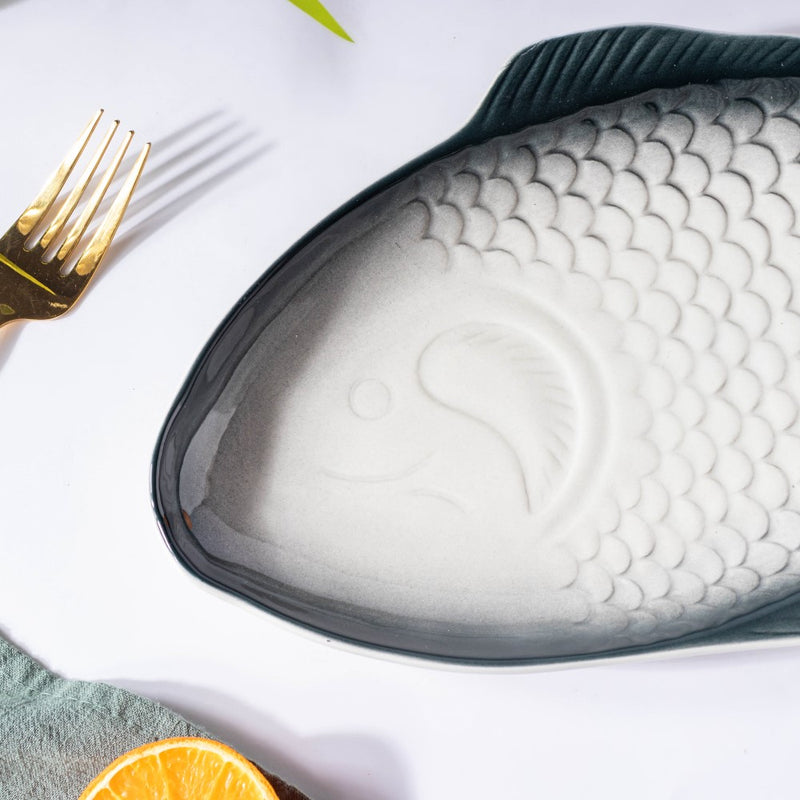 Ombre Fish Ceramic Platter Large - Ceramic platter, serving platter, fruit platter | Plates for dining table & home decor