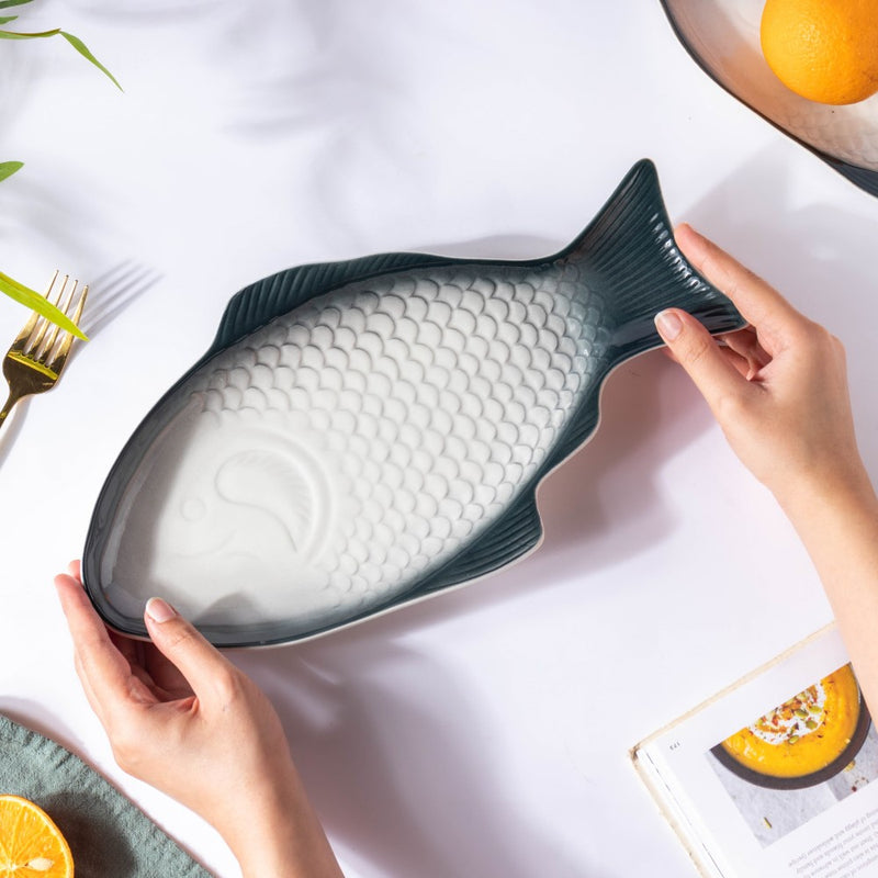 Ombre Fish Ceramic Platter Large - Ceramic platter, serving platter, fruit platter | Plates for dining table & home decor