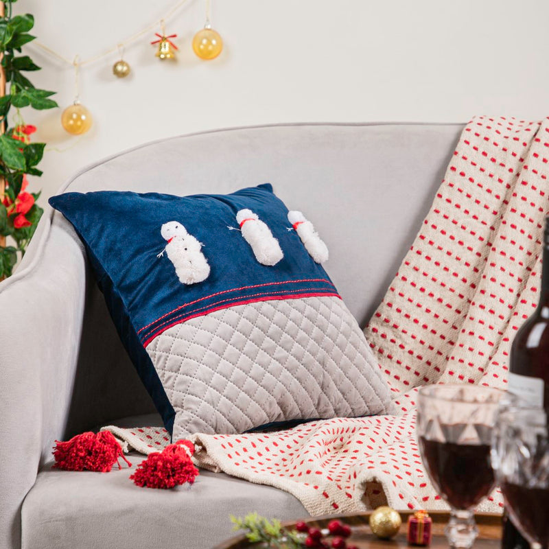 Holiday Snowman Velvet Cushion Cover 16 Inch X 16 Inch