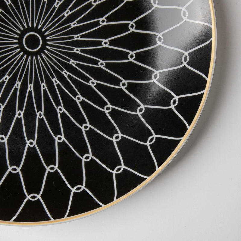 Trellis Gloss Ceramic Dinner Plate Black White Rim 10 Inch - Serving plate, snack plate, ceramic dinner plates| Plates for dining table & home decor