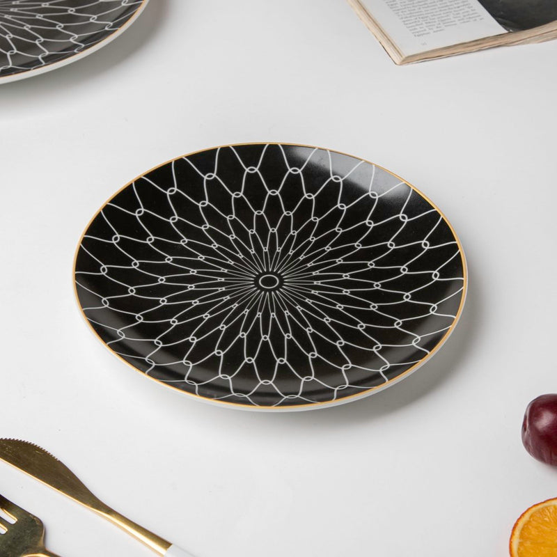 Trellis Gloss Ceramic Plate For Snacks Black 8 Inch - Serving plate, snack plate, dessert plate | Plates for dining & home decor