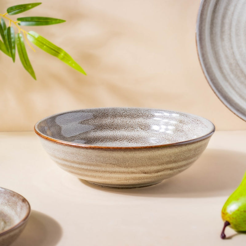 Spiral Handcrafted Serving Bowl Grey 500 ml - Bowl, ceramic bowl, serving bowls, noodle bowl, salad bowls, bowl for snacks, large serving bowl | Bowls for dining table & home decor