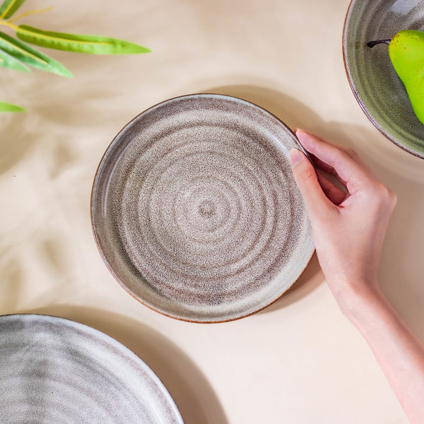 Spiral Handcrafted Plate For Snacks Grey 7 Inch