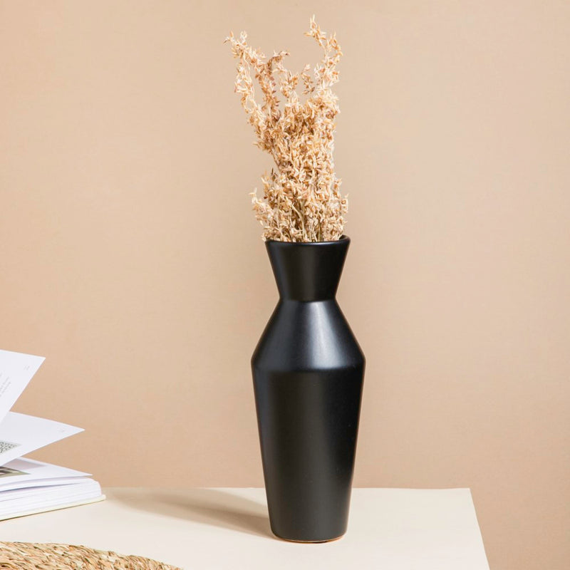 Minimalist Ceramic Vase Black - Flower vase for home decor, office and gifting | Home decoration items