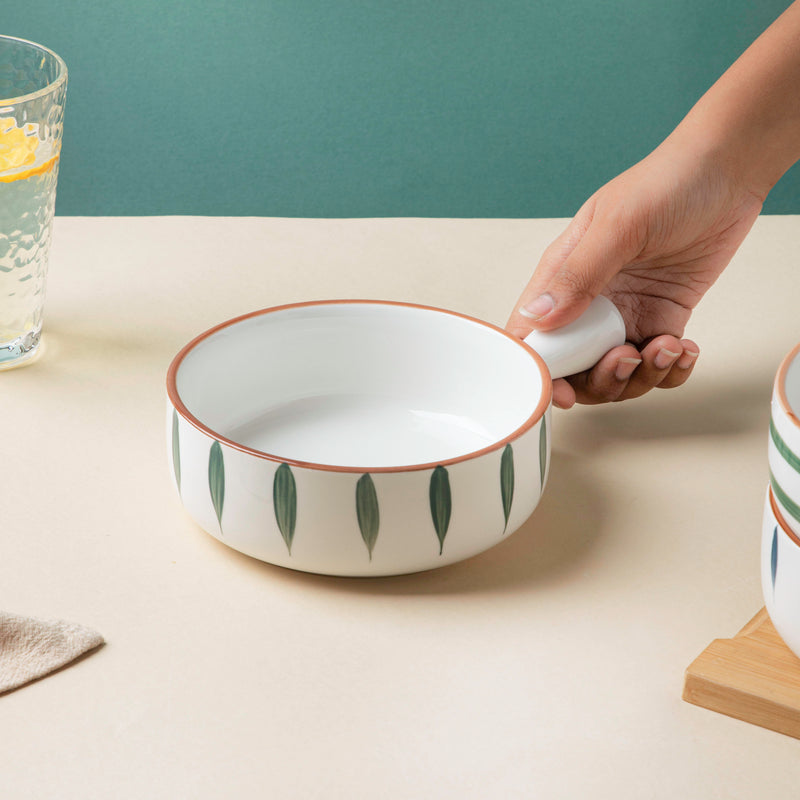 Teardrop Baking Bowl With Handle Green - Ceramic bowl, salad bowls, snack bowls, bowl with handle, oven bowl | Bowls for dining table & home decor