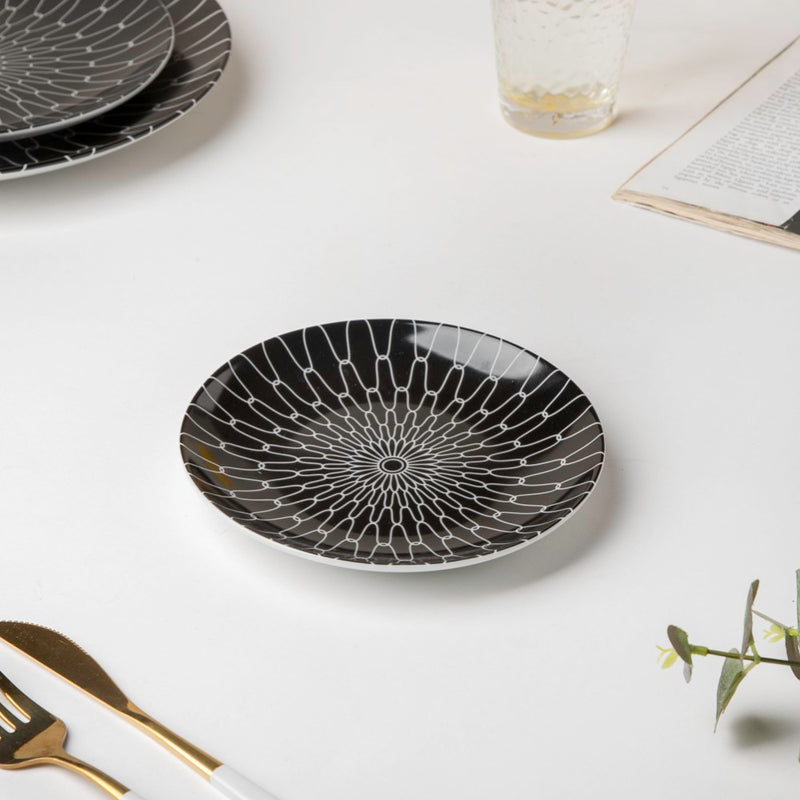 Trellis Gloss Ceramic Dessert Plate Black 6 Inch - Serving plate, small plate, snacks plates | Plates for dining table & home decor