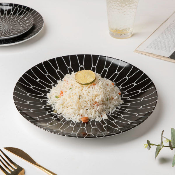 Trellis Gloss Ceramic Dinner Plate Black 10 Inch - Serving plate, snack plate, ceramic dinner plates| Plates for dining table & home decor