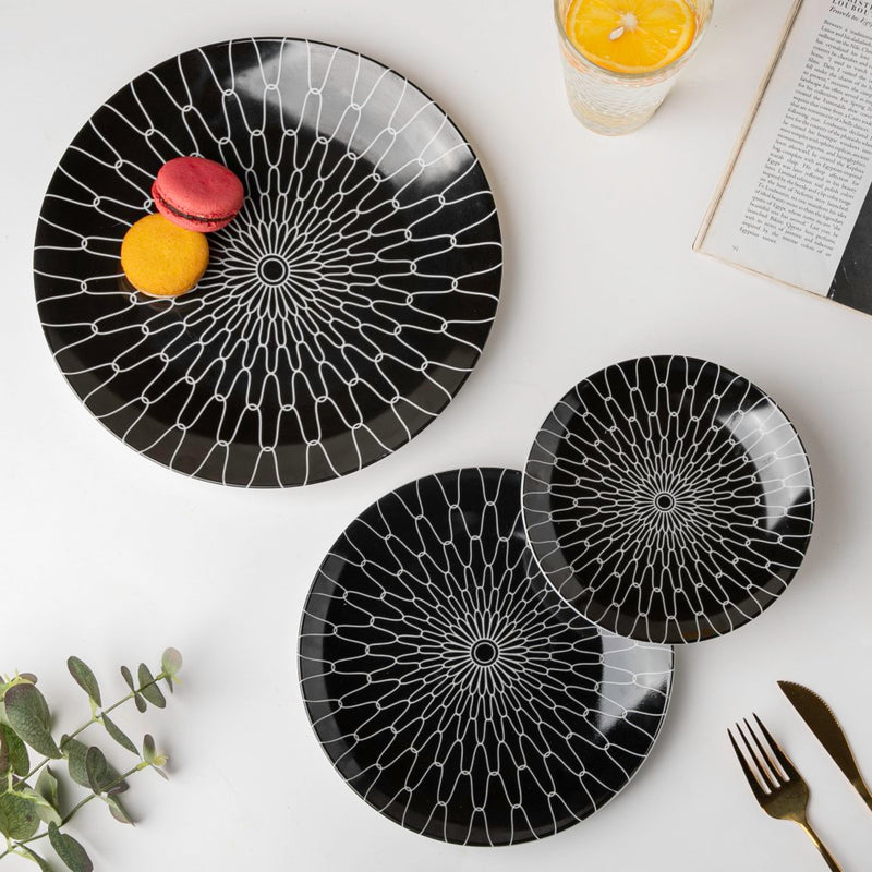 Trellis Gloss Ceramic Dinner Plate Black 10 Inch - Serving plate, snack plate, ceramic dinner plates| Plates for dining table & home decor