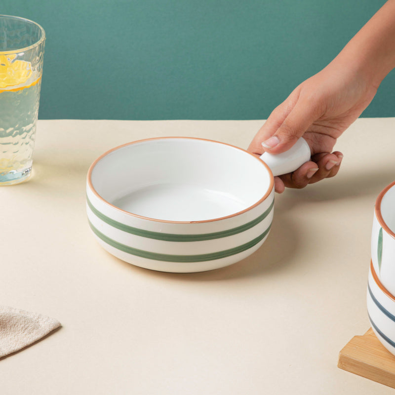 Swirl Baking Bowl With Handle Green - Ceramic bowl, salad bowls, snack bowls, bowl with handle, oven bowl | Bowls for dining table & home decor