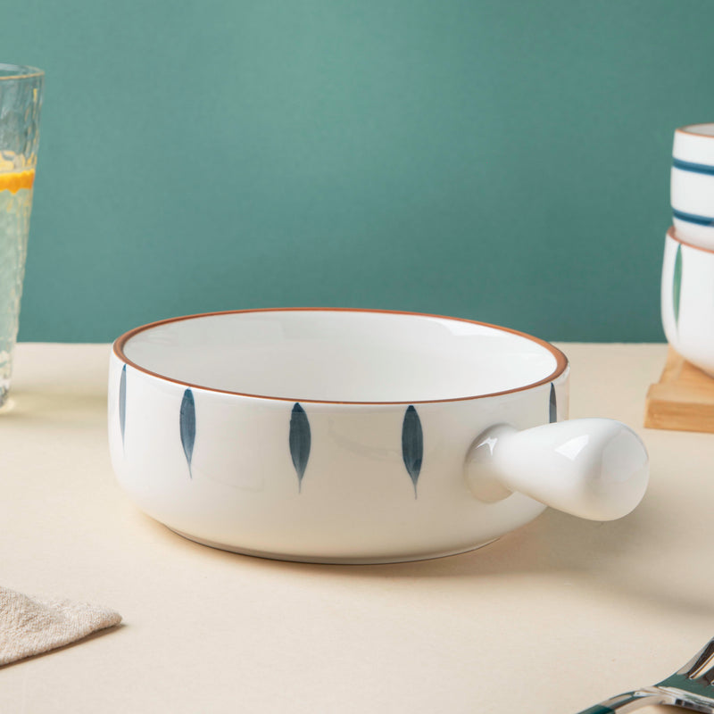 Teardrop Baking Bowl With Handle Blue - Ceramic bowl, salad bowls, snack bowls, bowl with handle, oven bowl | Bowls for dining table & home decor