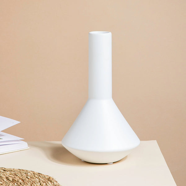 Minimalist Flask Shaped Ceramic Vase White