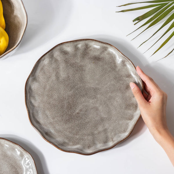 Eclectic Stoneware Dinner Plate Grey 10 Inch - Serving plate, lunch plate, ceramic dinner plates| Plates for dining table & home decor