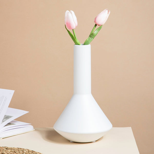 Minimalist Flask Shaped Ceramic Vase White - Flower vase for home decor, office and gifting | Home decoration items