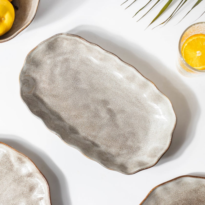 Eclectic Stoneware Long Plate Grey 11.5 Inch - Ceramic platter, serving platter, fruit platter | Plates for dining table & home decor