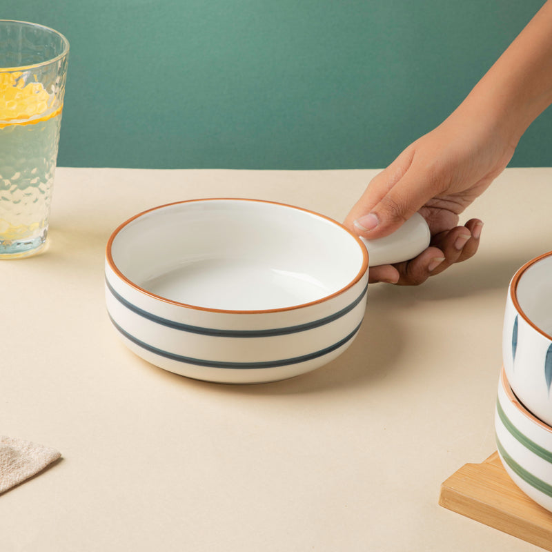 Swirl Baking Bowl With Handle Blue - Ceramic bowl, salad bowls, snack bowls, bowl with handle, oven bowl | Bowls for dining table & home decor