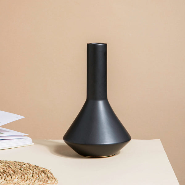 Minimalist Flask Shaped Ceramic Vase Black - Flower vase for home decor, office and gifting | Home decoration items