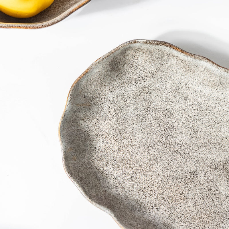 Eclectic Stoneware Long Plate Grey 11.5 Inch - Ceramic platter, serving platter, fruit platter | Plates for dining table & home decor