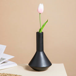 Minimalist Flask Shaped Ceramic Vase Black - Flower vase for home decor, office and gifting | Home decoration items