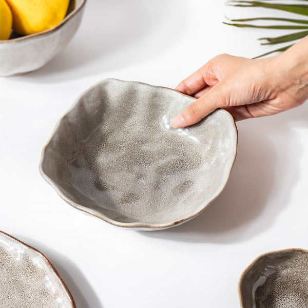 Eclectic Stoneware Snack Dish Grey 450 ml - Bowl,ceramic bowl, snack bowls, curry bowl, popcorn bowls | Bowls for dining table & home decor