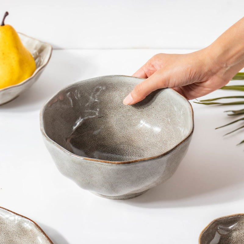 Eclectic Stoneware Serving Bowl Grey 800 ml - Bowl, ceramic bowl, serving bowls, noodle bowl, salad bowls, bowl for snacks, large serving bowl | Bowls for dining table & home decor