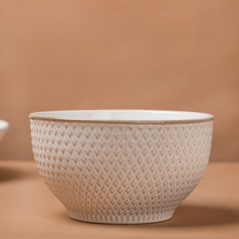 Regina White Textured Soup Bowl 600ml - Bowl,ceramic bowl, snack bowls, curry bowl, popcorn bowls | Bowls for dining table & home decor