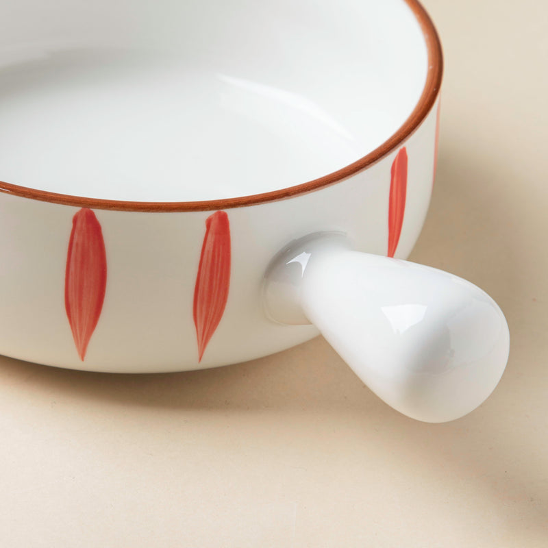 Teardrop Baking Bowl With Handle Red - Ceramic bowl, salad bowls, snack bowls, bowl with handle, oven bowl | Bowls for dining table & home decor