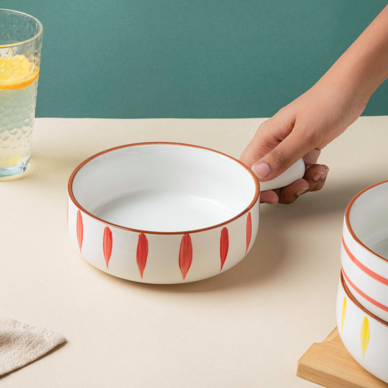 Teardrop Baking Bowl With Handle Red - Ceramic bowl, salad bowls, snack bowls, bowl with handle, oven bowl | Bowls for dining table & home decor