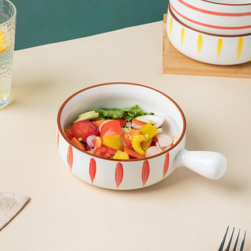 Teardrop Baking Bowl With Handle Red - Ceramic bowl, salad bowls, snack bowls, bowl with handle, oven bowl | Bowls for dining table & home decor
