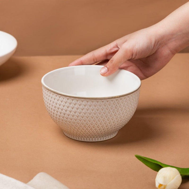 Regina White Textured Soup Bowl 600ml - Bowl,ceramic bowl, snack bowls, curry bowl, popcorn bowls | Bowls for dining table & home decor