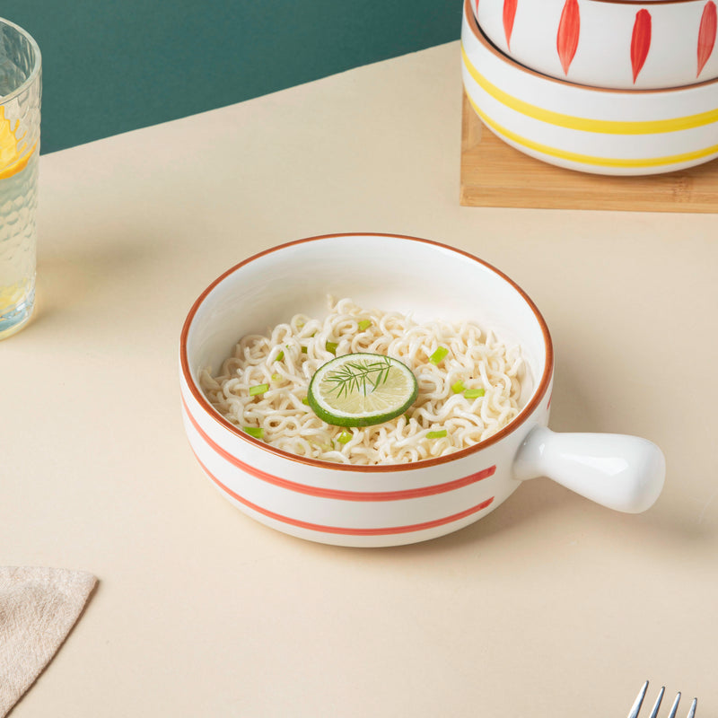 Swirl Baking Bowl With Handle Red - Ceramic bowl, salad bowls, snack bowls, bowl with handle, oven bowl | Bowls for dining table & home decor