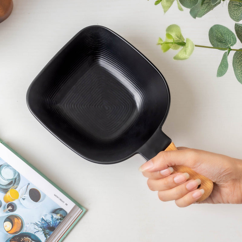 Riona Ceramic Bowl With Wooden Handle Black - Serving bowls, noodle bowl, snack bowl, popcorn bowls | Bowls for dining & home decor