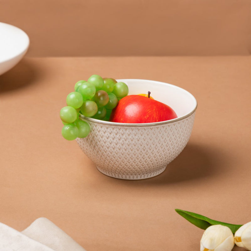 Regina White Textured Soup Bowl 600ml - Bowl,ceramic bowl, snack bowls, curry bowl, popcorn bowls | Bowls for dining table & home decor