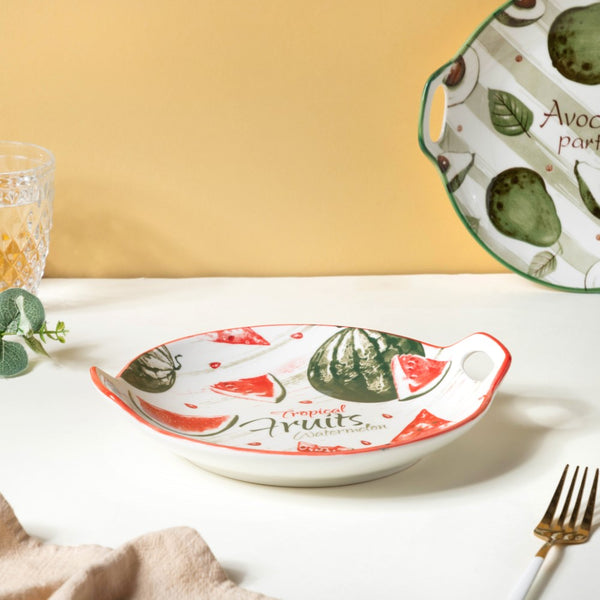 Modern Fruit Plate With Handle - Ceramic platter, serving platter, fruit platter | Plates for dining table & home decor