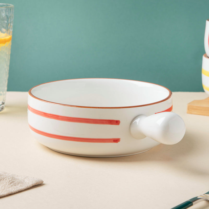 Swirl Baking Bowl With Handle Red - Ceramic bowl, salad bowls, snack bowls, bowl with handle, oven bowl | Bowls for dining table & home decor