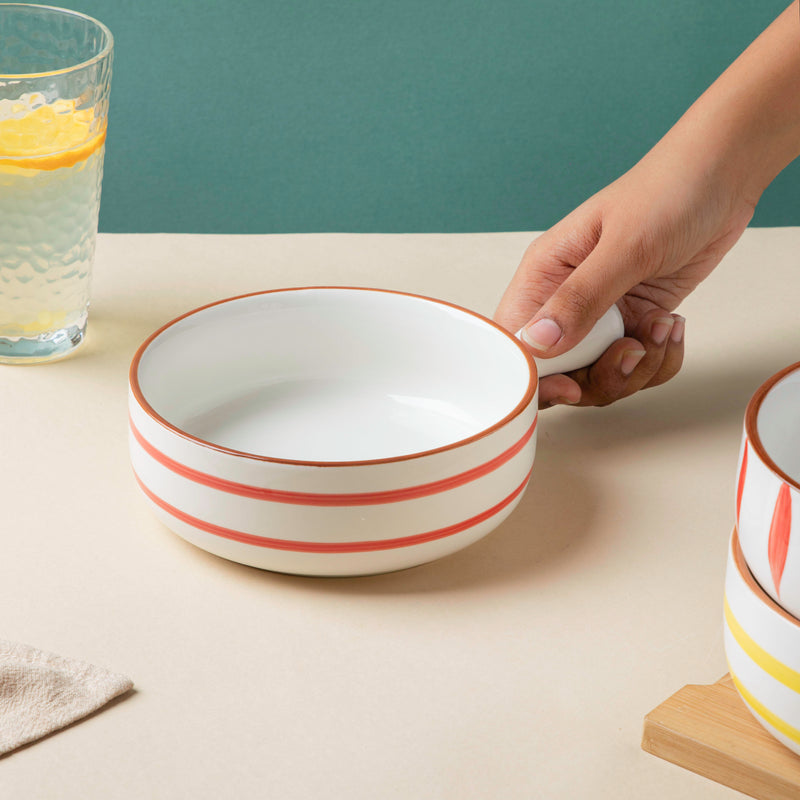 Swirl Baking Bowl With Handle Red - Ceramic bowl, salad bowls, snack bowls, bowl with handle, oven bowl | Bowls for dining table & home decor