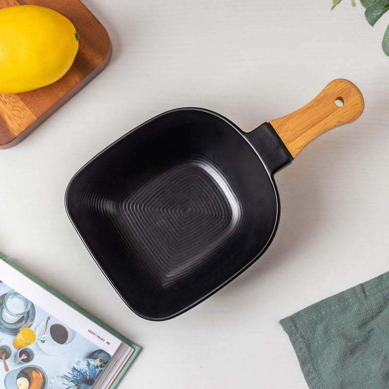 Riona Ceramic Bowl With Wooden Handle Black - Serving bowls, noodle bowl, snack bowl, popcorn bowls | Bowls for dining & home decor