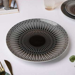 Philocaly Linear Patterned Ceramic Dinner Plate Black 10 Inch