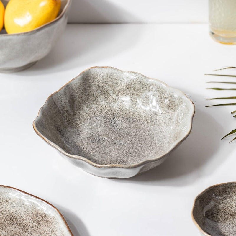 Eclectic Stoneware Snack Dish Grey 450 ml - Bowl,ceramic bowl, snack bowls, curry bowl, popcorn bowls | Bowls for dining table & home decor