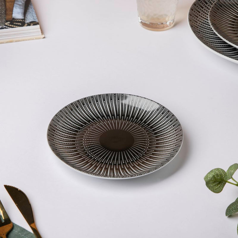 Philocaly Linear Patterned Ceramic Dessert Plate Black 6 Inch - Serving plate, small plate, snacks plates | Plates for dining table & home decor