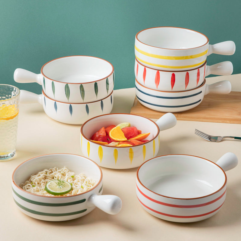 Teardrop Baking Bowl With Handle Green - Ceramic bowl, salad bowls, snack bowls, bowl with handle, oven bowl | Bowls for dining table & home decor