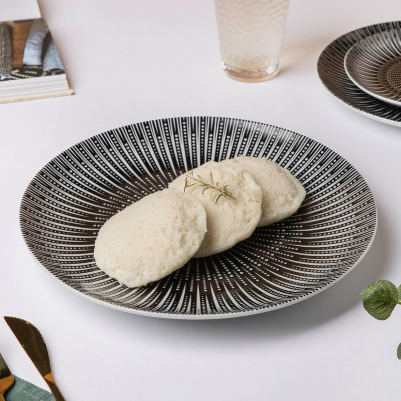 Philocaly Linear Patterned Ceramic Dinner Plate Black 10 Inch - Serving plate, snack plate, ceramic dinner plates| Plates for dining table & home decor