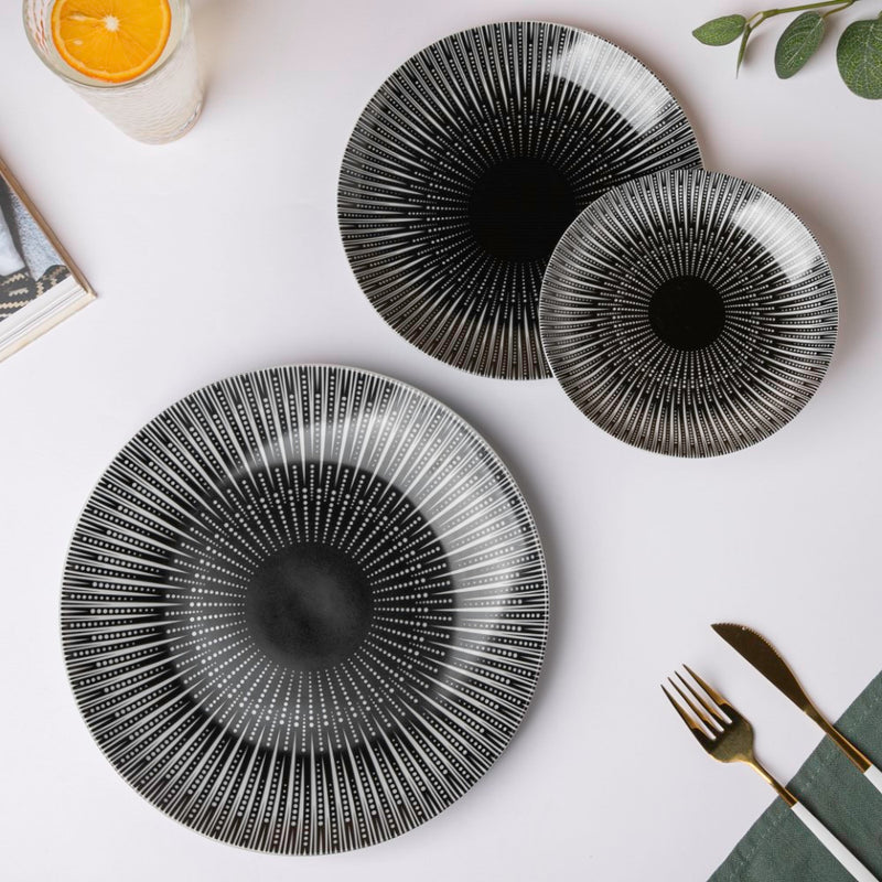 Philocaly Linear Patterned Ceramic Dessert Plate Black 6 Inch - Serving plate, small plate, snacks plates | Plates for dining table & home decor