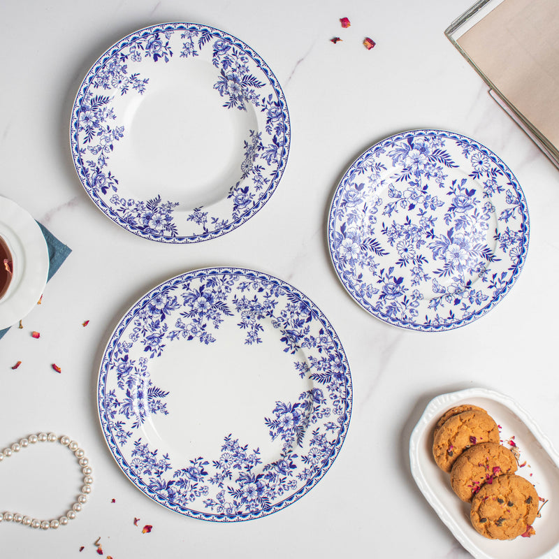 Riona Floral Snack Plate White And Blue 8 Inch - Serving plate, snack plate, dessert plate | Plates for dining & home decor