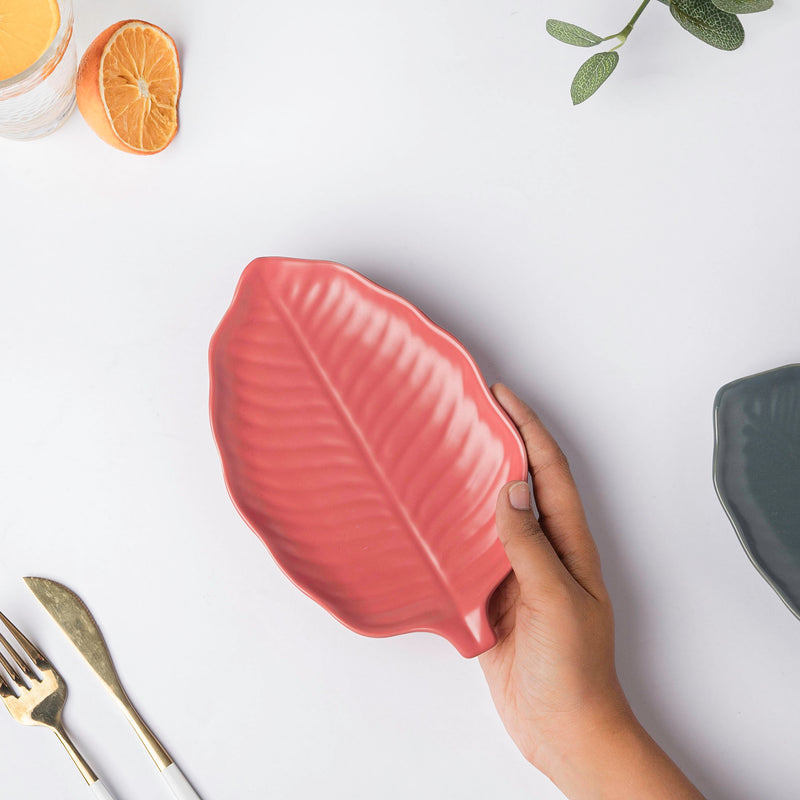 Autumn Pink Leaf Snack Plate 12 Inch - Serving plate, snack plate, dessert plate | Plates for dining & home decor