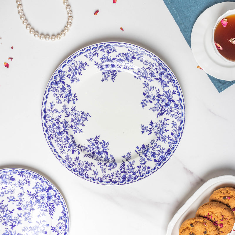Riona Floral Dinner Plate Blue And White 10 Inch - Serving plate, rice plate, ceramic dinner plates| Plates for dining table & home decor