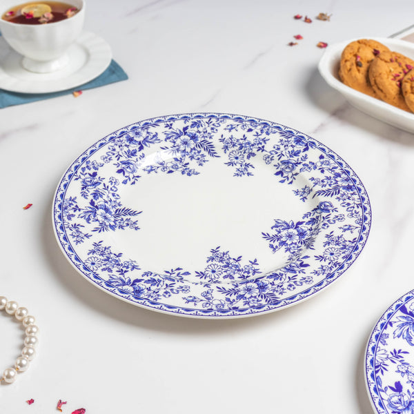 Riona Floral Dinner Plate Blue And White 10 Inch - Serving plate, rice plate, ceramic dinner plates| Plates for dining table & home decor