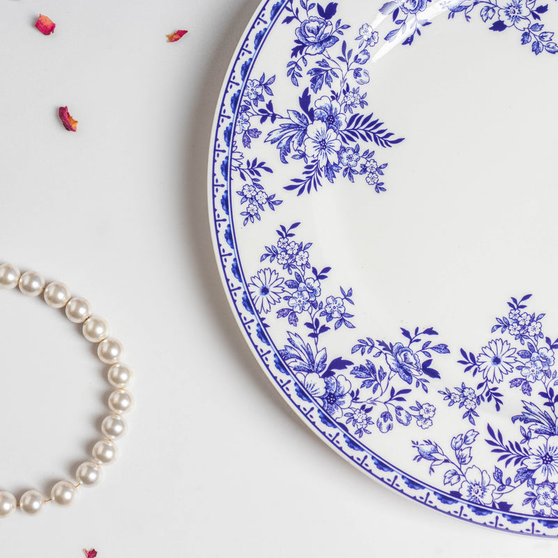 Riona Floral Dinner Plate Blue And White 10 Inch - Serving plate, rice plate, ceramic dinner plates| Plates for dining table & home decor
