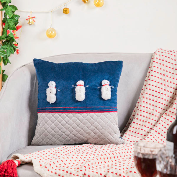 Holiday Snowman Velvet Cushion Cover 16 Inch X 16 Inch