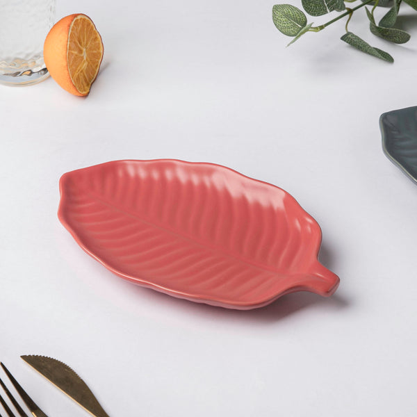 Autumn Pink Leaf Snack Plate 12 Inch